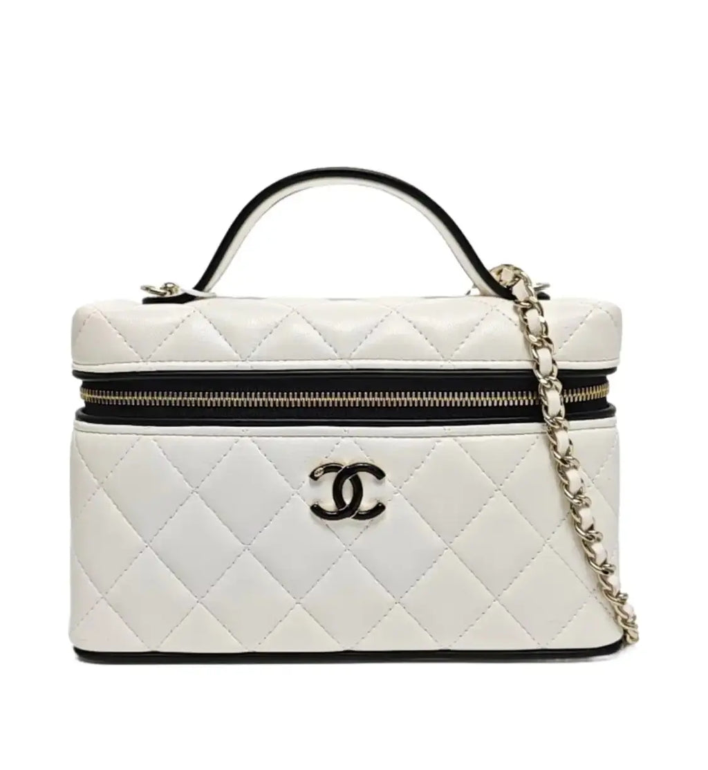 Chanel white Quilted vanity case bag