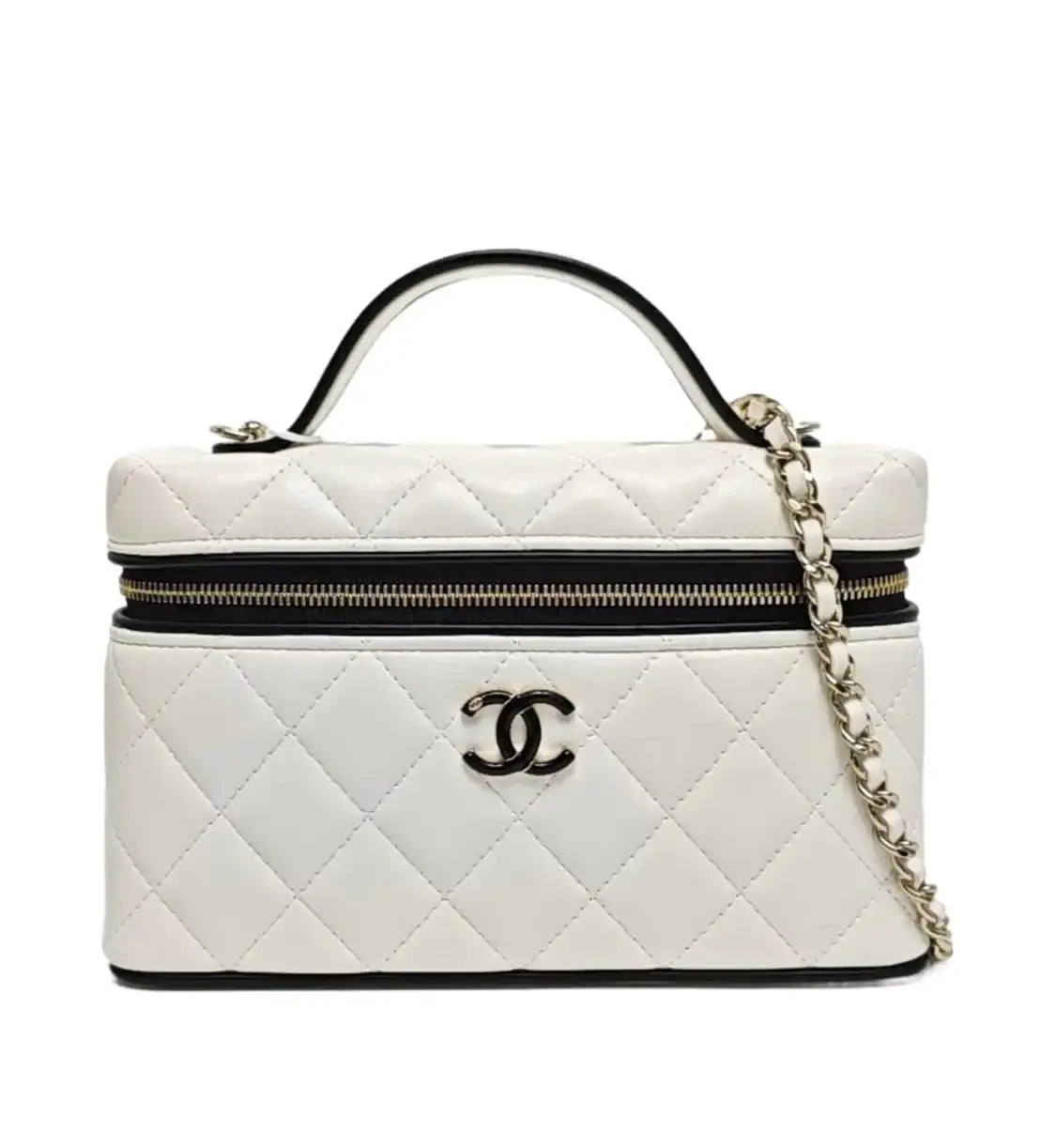 Chanel white Quilted vanity case bag