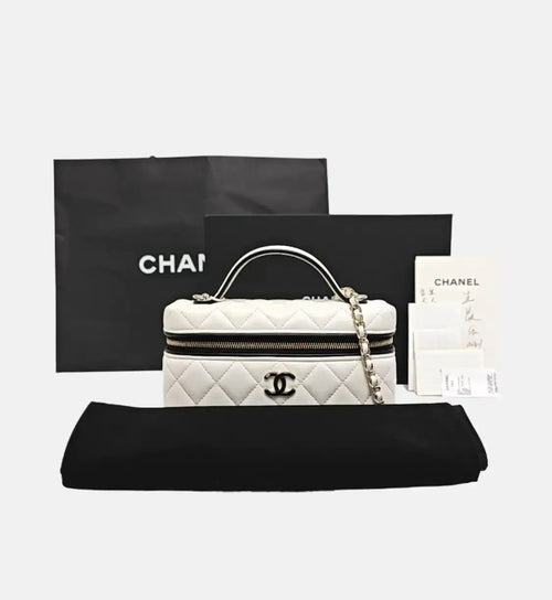 Chanel white Quilted vanity case bag